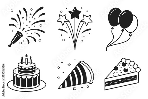 celebration icon set sihouette black vector
