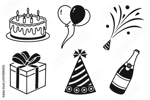 celebration icon set sihouette black vector
