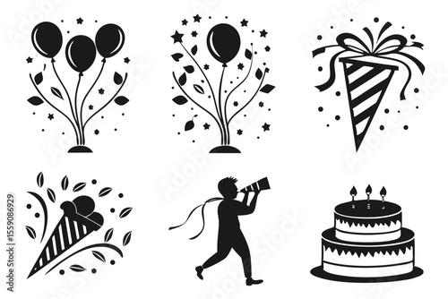 celebration icon set sihouette black vector