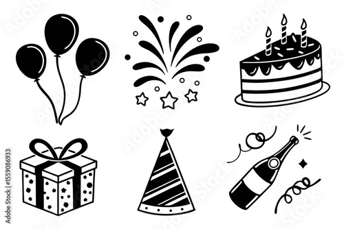 celebration icon set sihouette black vector