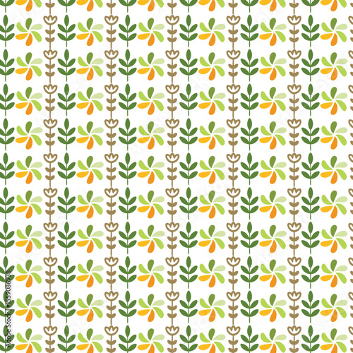 Green and orange floral pattern with brown stems yellow