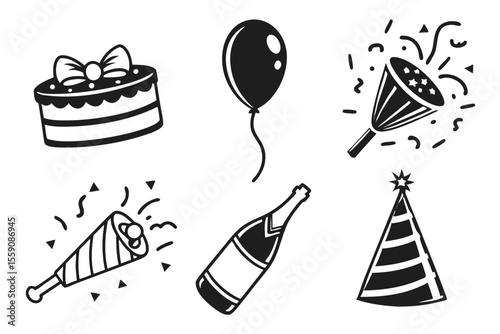 celebration icon set sihouette black vector