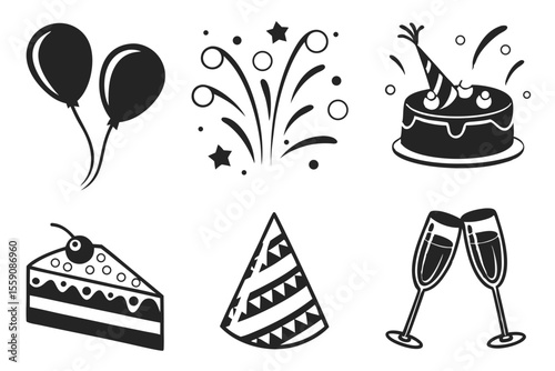 celebration icon set sihouette black vector