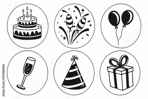 celebration icon set sihouette black vector