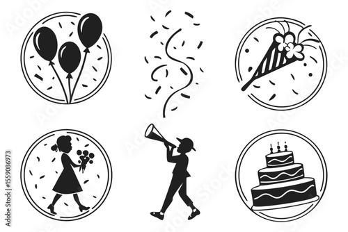 celebration icon set sihouette black vector