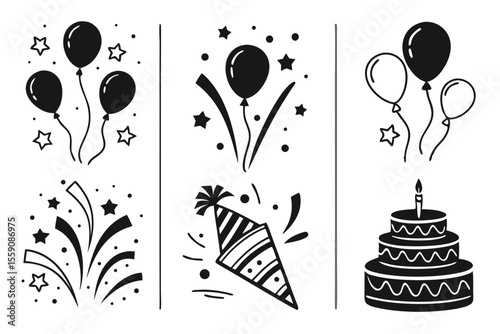 celebration icon set sihouette black vector