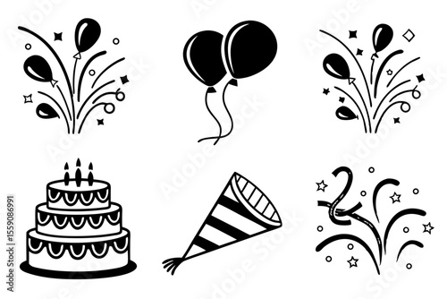 celebration icon set sihouette black vector