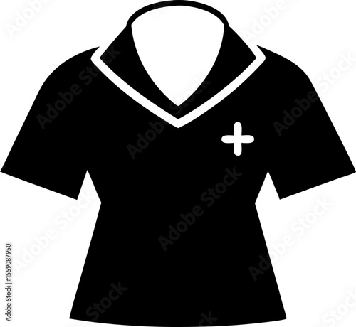 Nurse Scrub Top Silhouette Black and White Vector