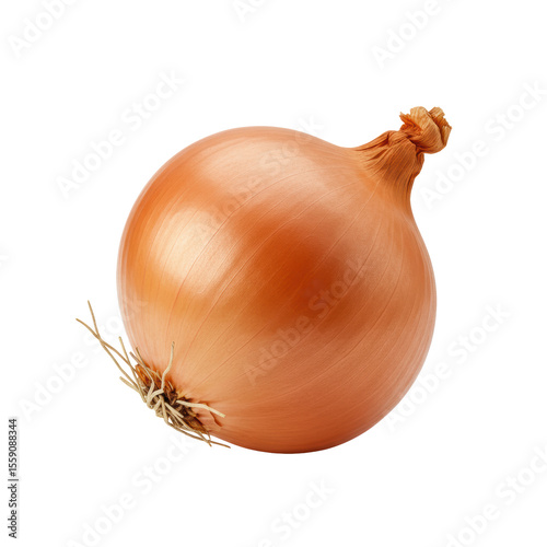 Wallpaper Mural A single, whole, unpeeled brown onion, perfectly spherical and firm with warm earthy tones, displaying delicate roots and a trimmed stem, isolated on a transparent background with negative space, Torontodigital.ca