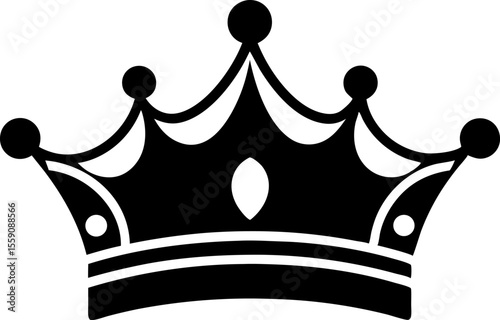 Queen's Elegant Crown Black and White Flat Vector
