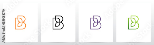 Leaf Outline Stroke Lines Initial Letter Logo Design B