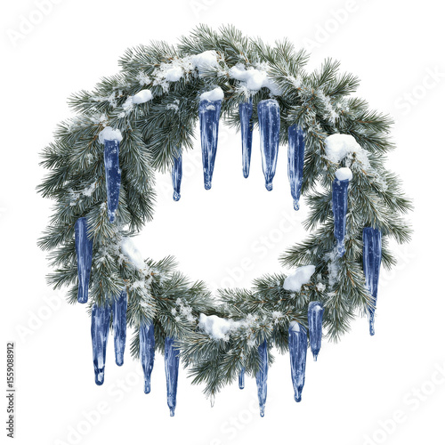 Festive Winter Wreath with Icicles - Holiday Decoration