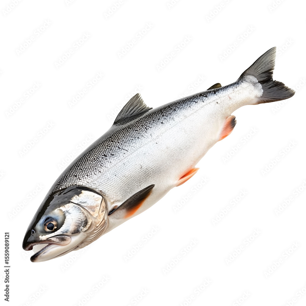 Obraz premium Fresh silver salmon fish isolated on black background beautiful aquatic animal seafood wildlife ocean nature food ingredient