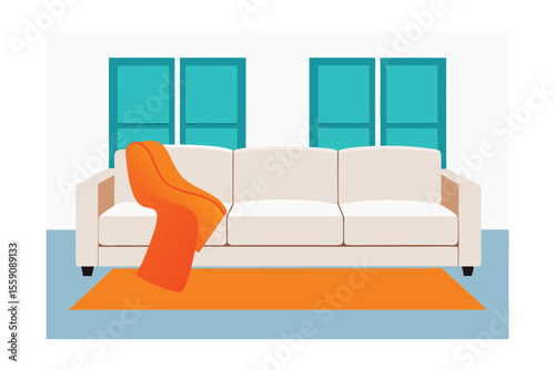 Cozy Living Room Scene with Plush Sofa and Warm Blanket