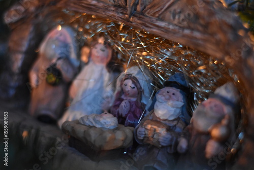 Side Angle of Traditional Nativity Scene with Figurines