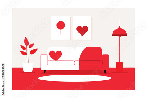 Cozy Living Room Decorated with Hearts for a Romantic Atmosphere