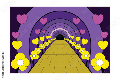 Enchanting floral pathway leading to a vibrant mystical tunnel