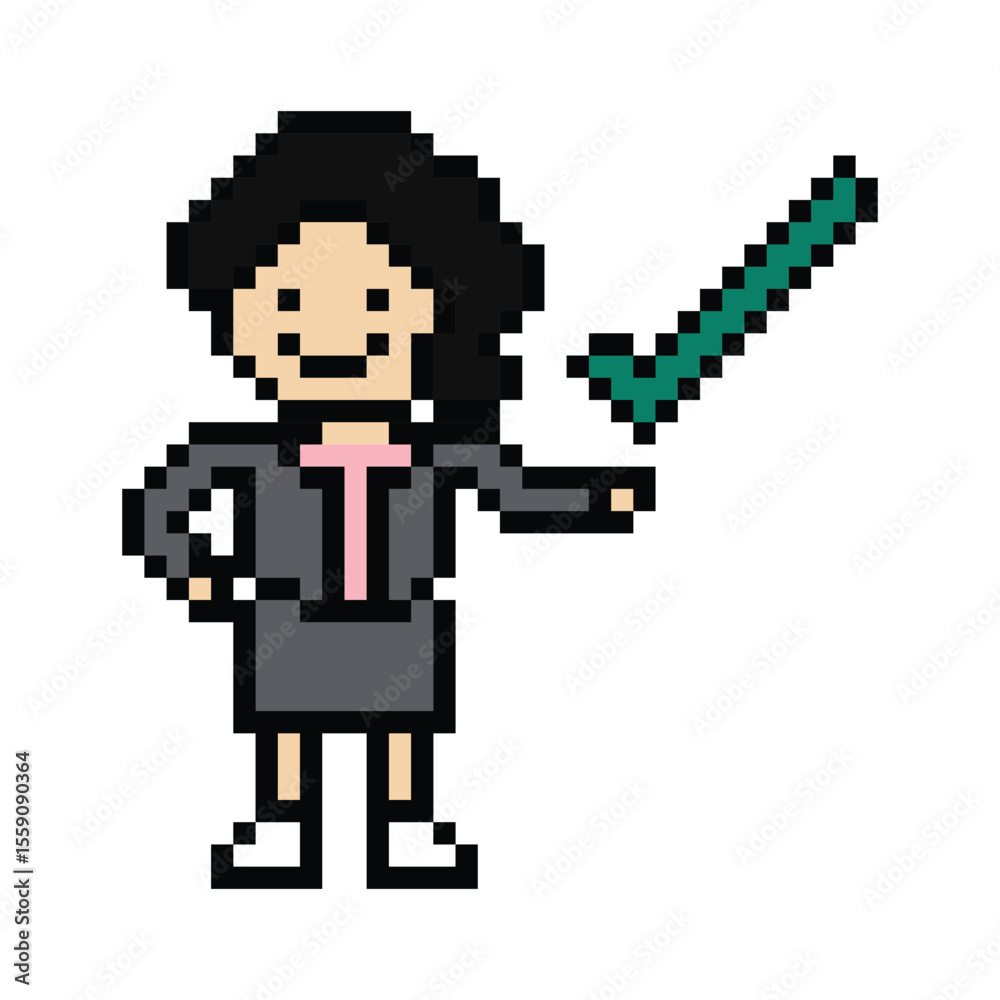 Obraz premium Cartoon cute pixel cartoon 8bit character business woman businesswoman smart work check list decoration business 8 bit female plan to do character office work game png vector.
