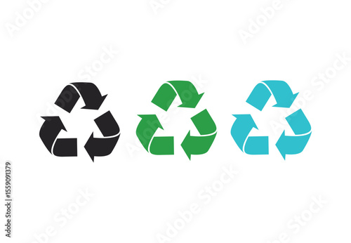 Recycling Symbols in Black, Green, and Blue  Eco Awareness Design