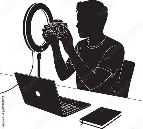 Ring Light Vlogger Silhouette SVG

