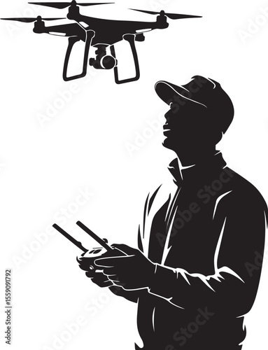 Silhouette of Drone Operator SVG

