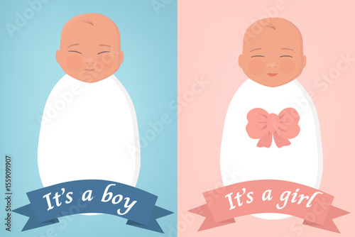 The illustration is in 2 versions for baby boy and baby girl.
