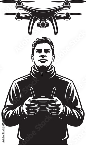 Silhouette of Drone Operator SVG

