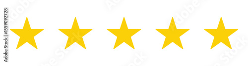Five Star Rating Icons – Vector Yellow Stars for Customer Feedback, Quality Reviews, User Ratings, and Excellence Award Badge Designs