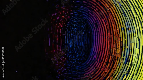 Abstract Digital Fingerprint Animation with Colorful Circular Lines and Light Effects