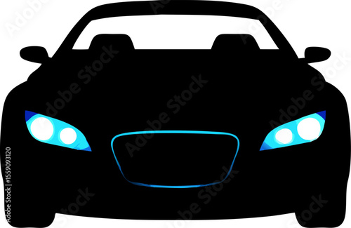 Sleek Futuristic Car Advertisement with Glowing Blue Headlights Design Template