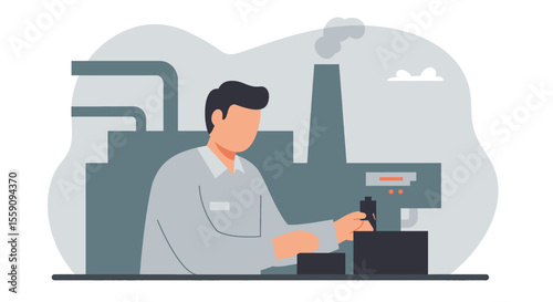 A factory worker operates machinery inside an industrial plant, symbolizing manufacturing and production processes in a modern facility.