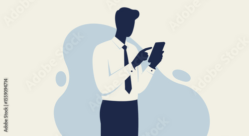 a man dressed in a white shirt and tie, standing against a light blue backdrop. Suitable for landing page, banner, marketing, web design, presentation, infographic, etc.