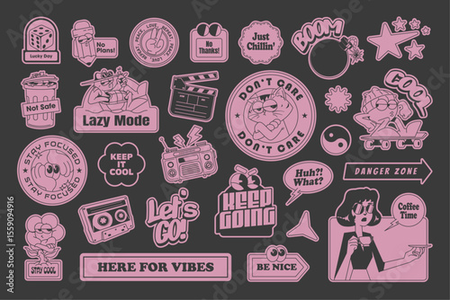 retro cartoon stickers set, vector illustration