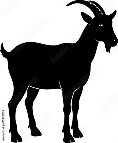 Silhouette of a Standing Goat with Horns and Beard