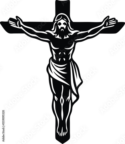 jesus christ on cross silhouette vector illustration