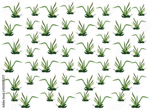 Lush Green Grass Vector Illustration Pattern on White Background for Natural Design Elements