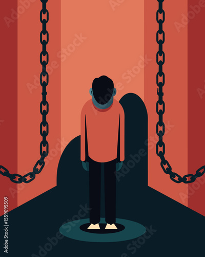 The chains of guilt and shame form a wall between a person and those they love preventing them from fully opening up and being vulnerable.. Vector illustration