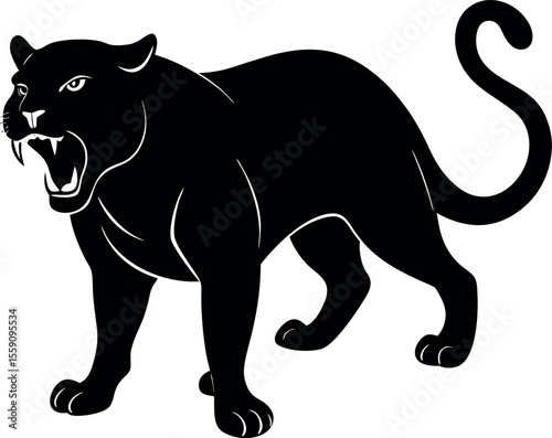 Majestic Black Panther Roaring Fiercely with Mouth Open