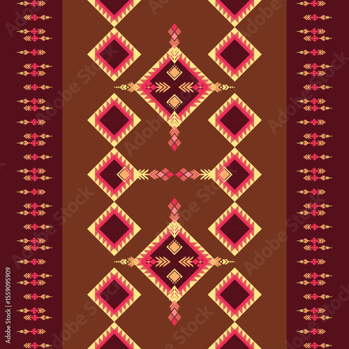 Geometric pattern shades of yellow, brown. Native American tribal fabric. Suitable for textile, rugs, cards, tiles, motifs, picture books. boho indian ornament design vector for woven textile printing