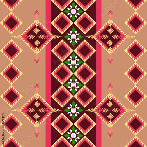 Geometric pattern shades of yellow, brown. Native American tribal fabric. Suitable for textile, rugs, cards, tiles, motifs, picture books. boho indian ornament design vector for woven textile printing