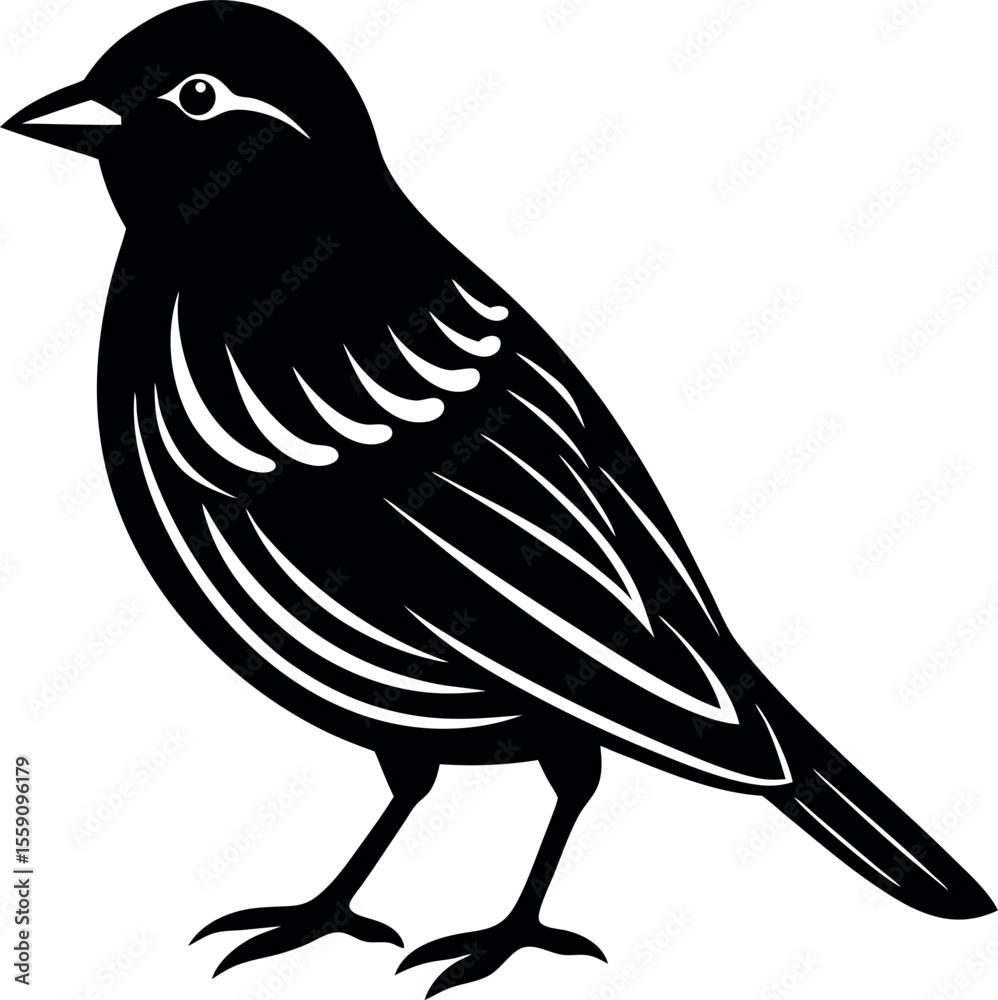 Fototapeta premium Illustration of a black bird standing on a white background