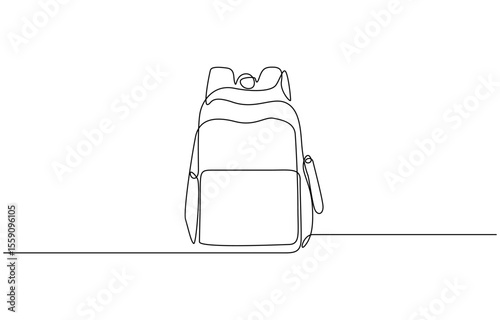 School bag doodle vector illustration concept. Hand drawn, School backpack sticker ready for back to school black and white drawing For children to learn. Editable outline