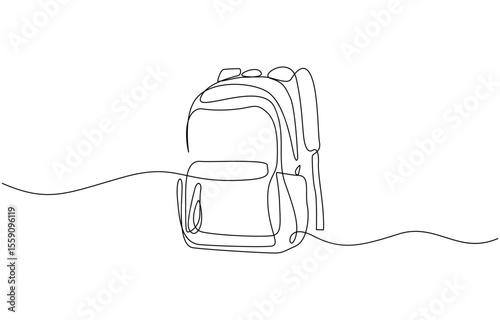 School bag doodle vector illustration concept. Hand drawn, School backpack sticker ready for back to school black and white drawing For children to learn. Editable outline