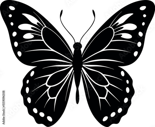 Elegant Black Butterfly Silhouette with Intricate Wing Patterns