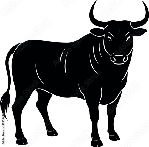Powerful Silhouette of a Black Bull Standing Firmly