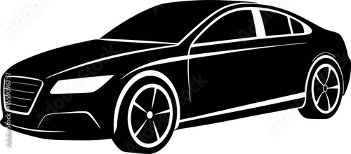 A black car is isolated on white background in silhouette.A black silhouette of a car. Isolated on white background. Vector illustration of vehicle, automobile, transportation and sedan.