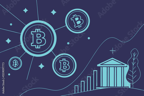 Creative Dark Fintech Theme Background With Glowing Crypto Illustration