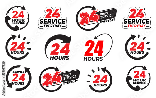 24 hours support a variety of symbols, icons, badges, labels, and stickers for Customer Service, Support, and Call Center Concept Isolated on a White Background. Illustration Vector