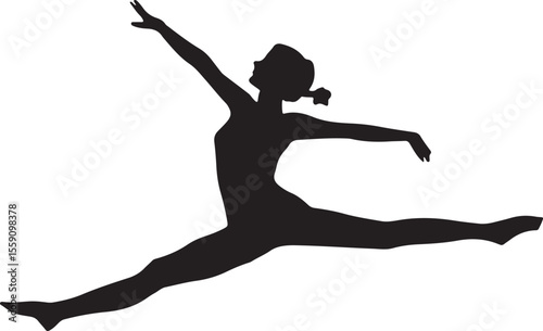 Ballet Jumping Dancer Silhouette Vector Illustration on Transparent Background
