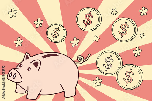 Creative Piggy Bank Icon Pattern Over Radiant Background Illustration
